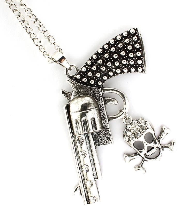 Gun & Skull Rhinestone Necklace