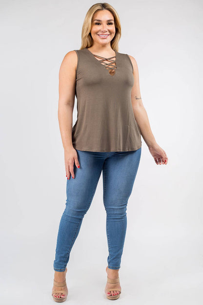 Plus Size Strappy Fashion Top in Olive